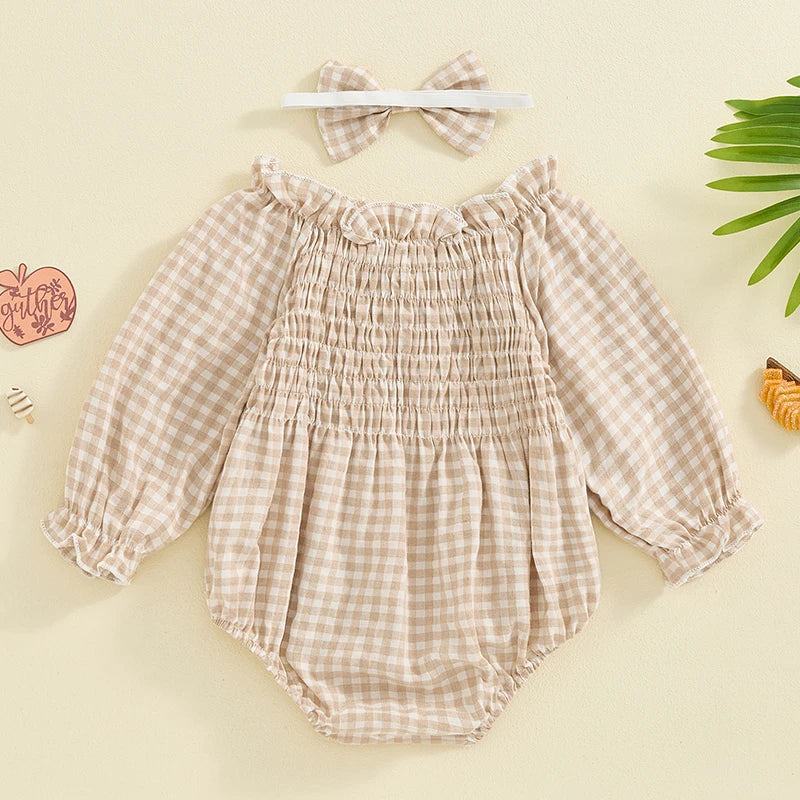 Ruffled Plaid Romper & Headband