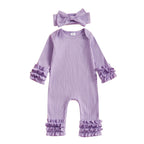 Solid Ribbed Ruffle Romper & Headband