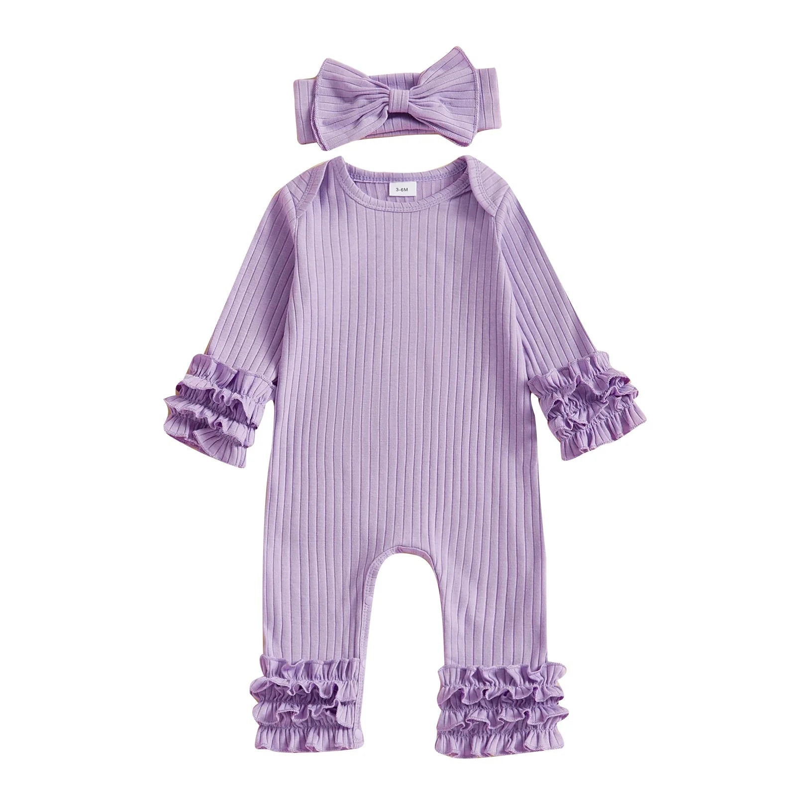 Solid Ribbed Ruffle Romper & Headband