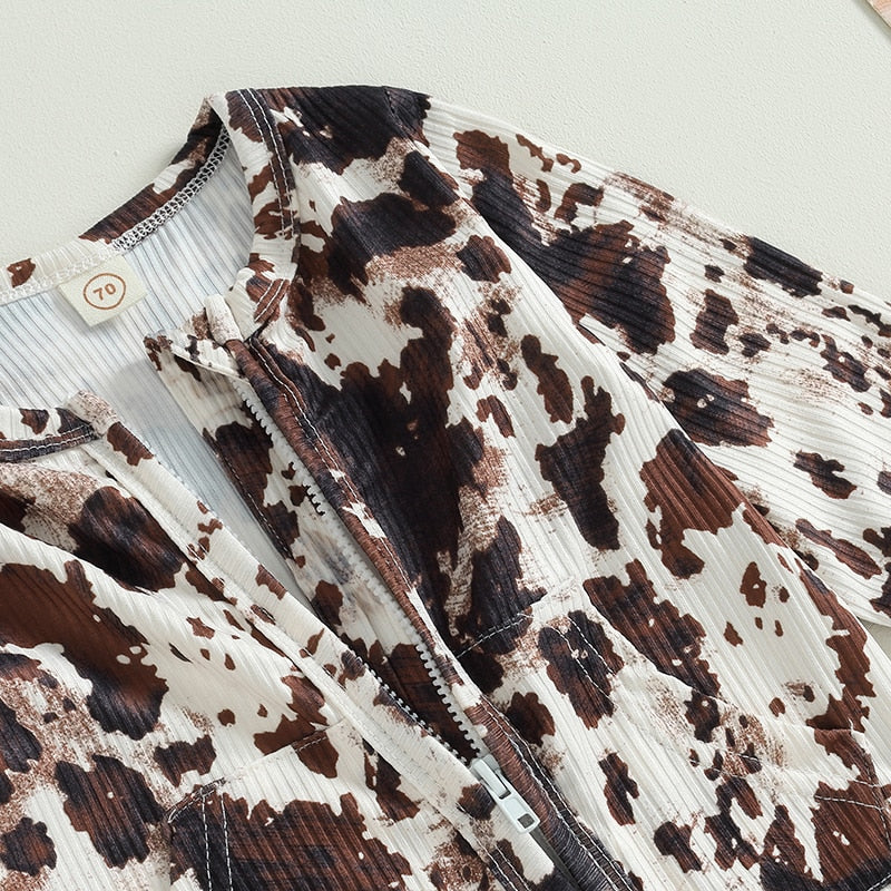 Long Sleeve Cow Print Onesie