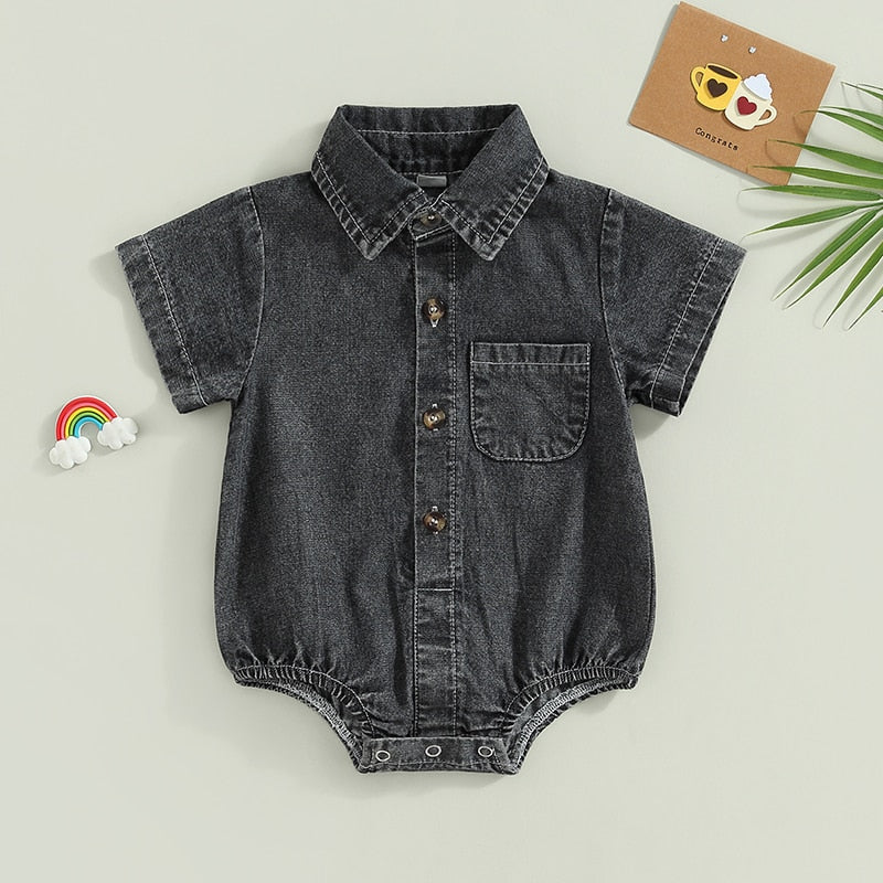 Collared Denim Romper