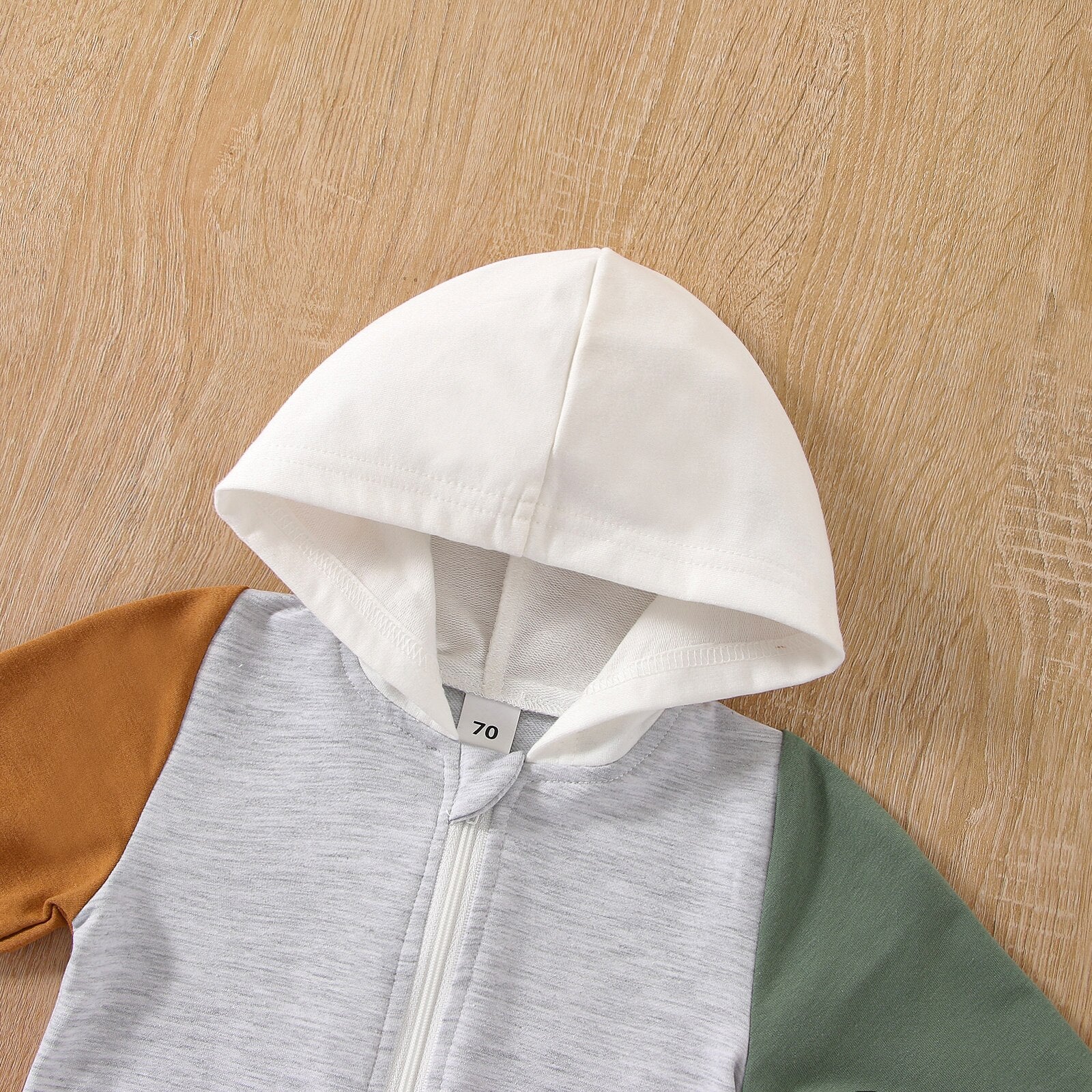 Fall Patchwork Hooded Romper