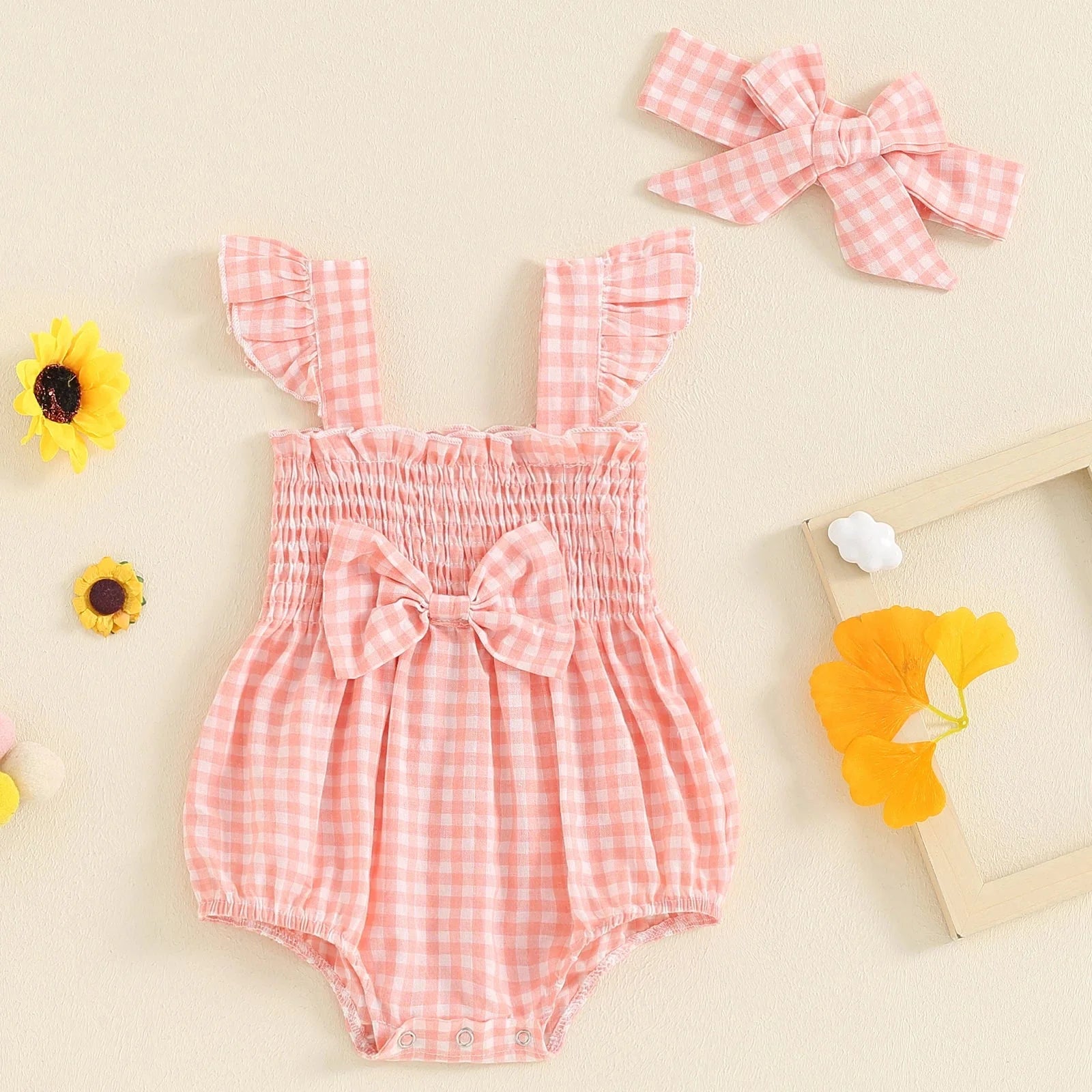 Cinched Plaid Romper & Bow