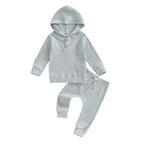 Solid Ribbed Hooded Jogger Set