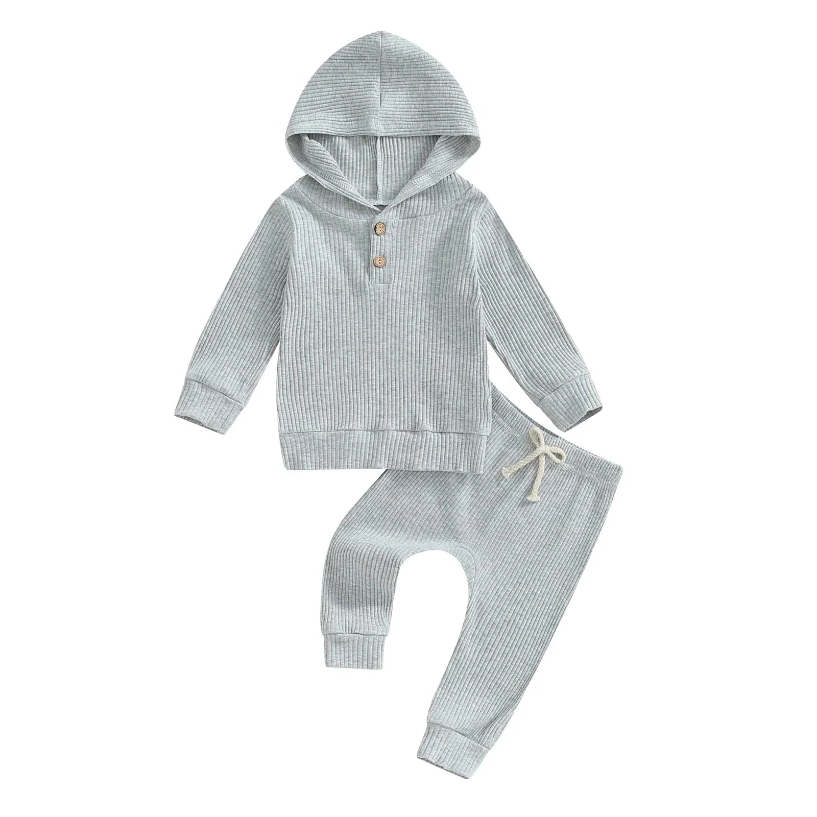 Solid Ribbed Hooded Jogger Set