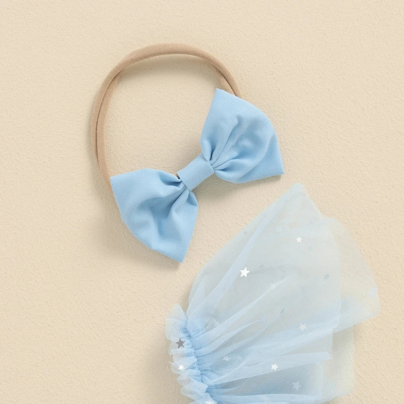 Baby Blue Stars Dress & Headband