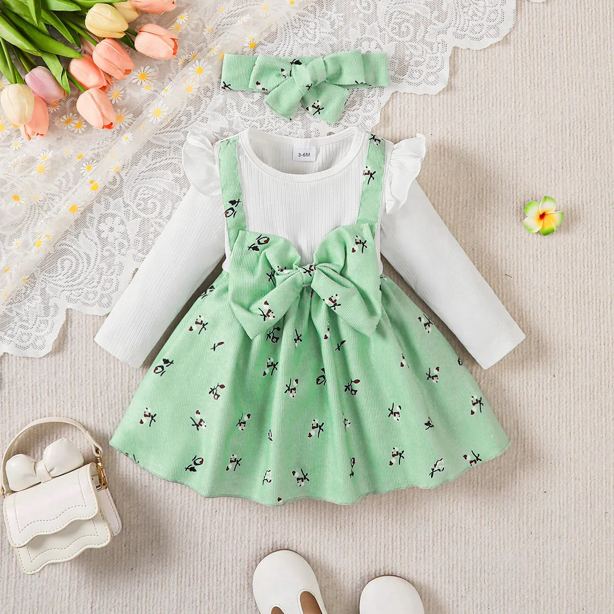 Baby Girl Floral Suspender Dress & Headband Set