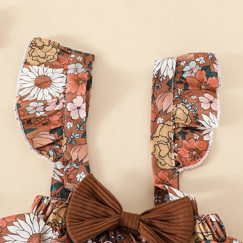 Floral Ruffled Suspender Skirt Outfit
