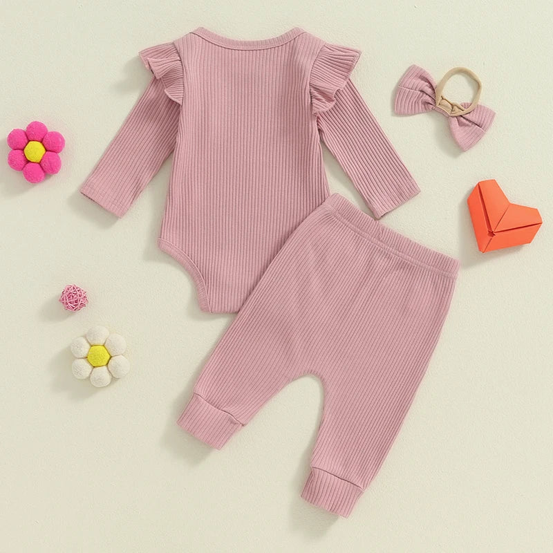 Ribbed Daddy's Girl Onesie Pant & Headband 3Pcs (Multiple Colors)
