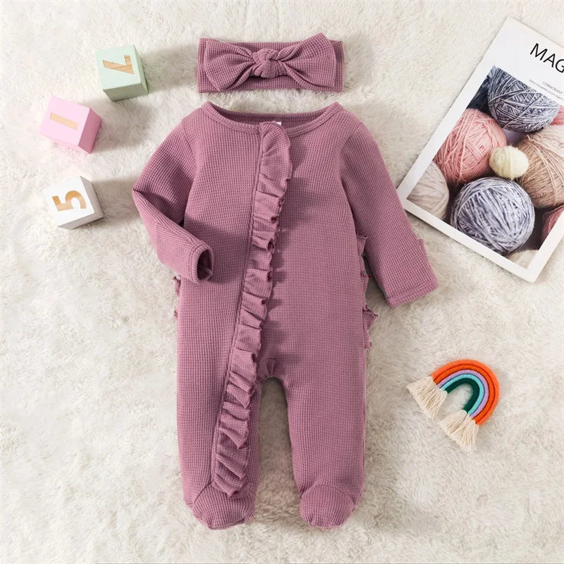 Solid Footies Ruffled Onesie & Headband