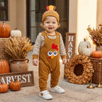 Thanksgiving Outfit Striped Rompers and Turkey Overalls with Hat