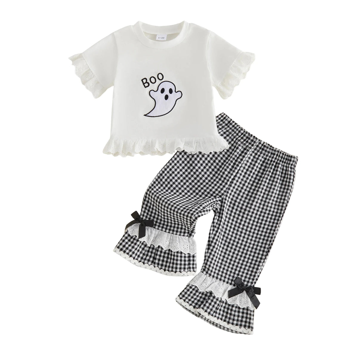 🎃 Pumpkin & Ghost Plaid Baby Girl Set