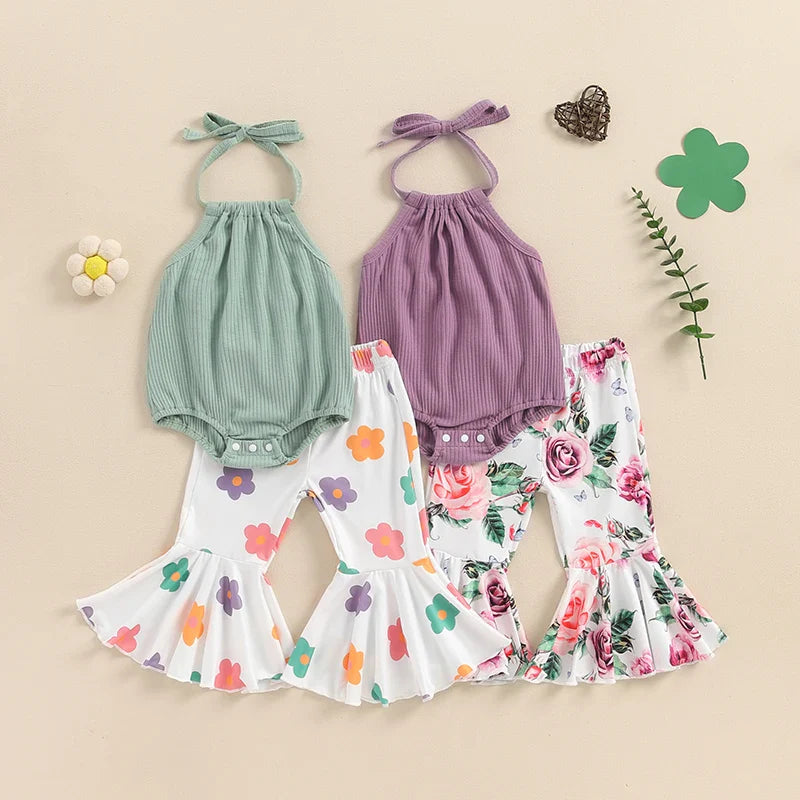 Boho Halter Floral Bell Bottoms Outfit