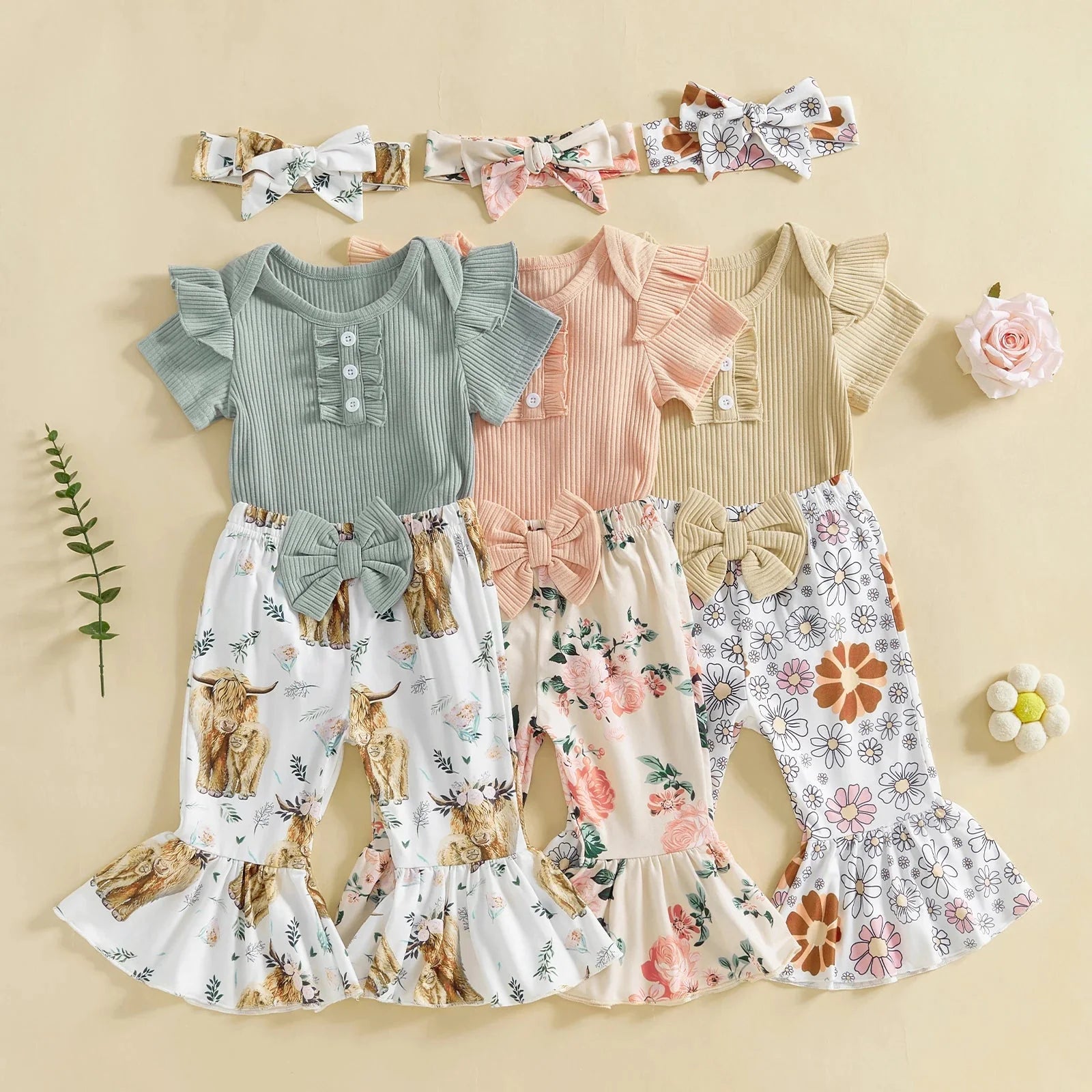 Aveline Floral Bell Bottoms Outfit & Bow