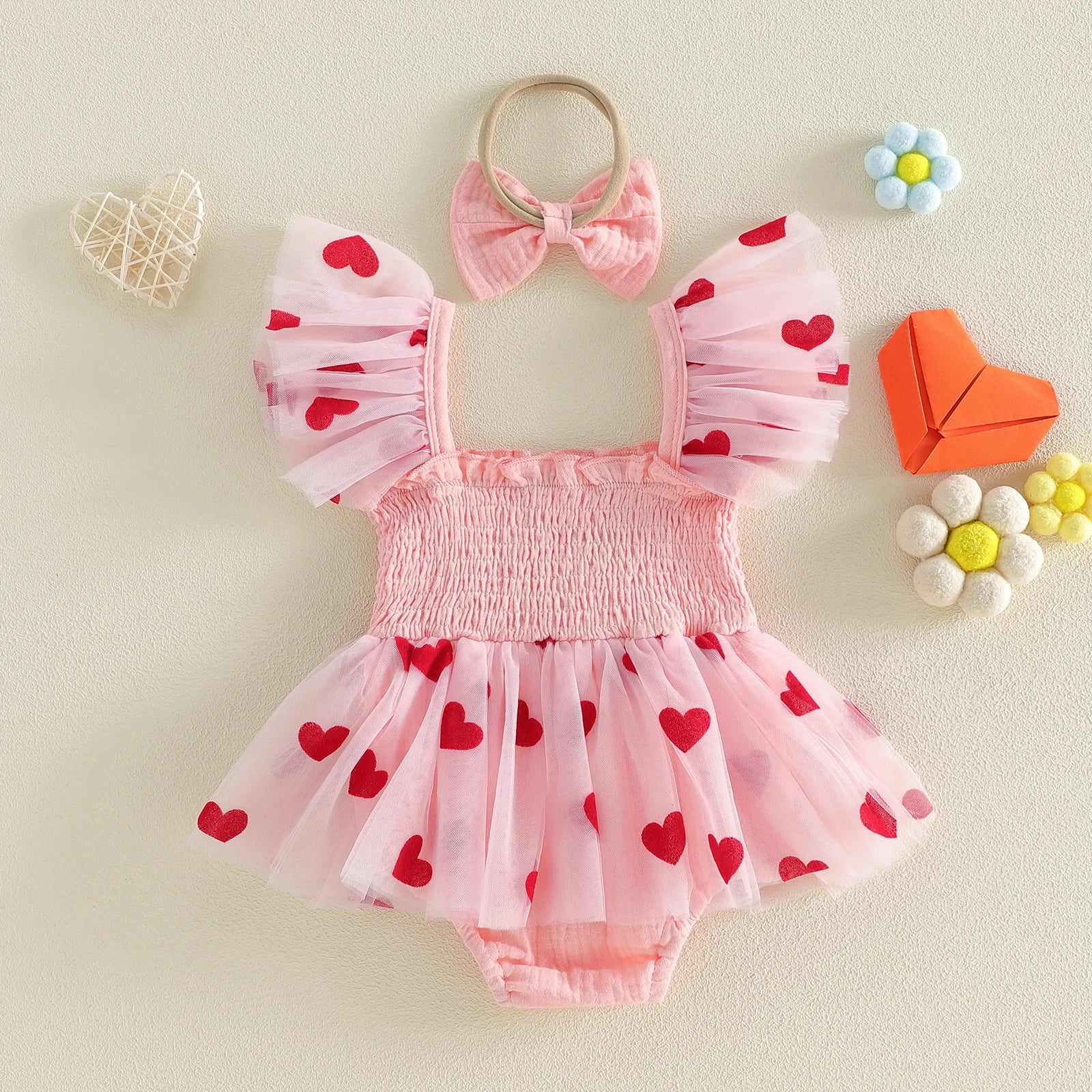 "I Love Mom" Baby Girl Tulle Dress & Headband Set