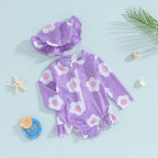 Purple Flower Swimsuit & Hat