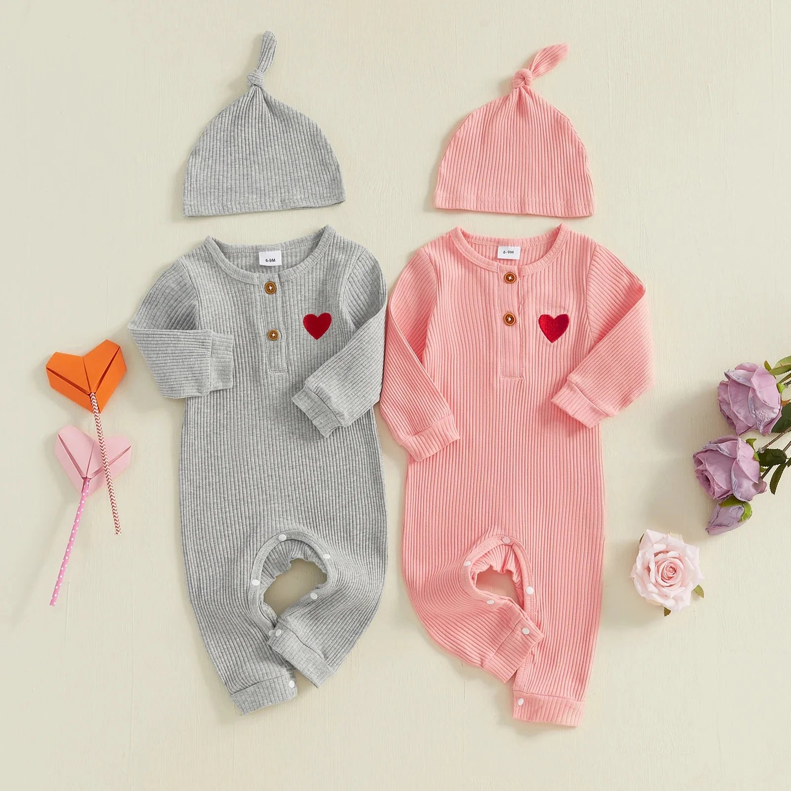 Ribbed Heart Onesie & Hat