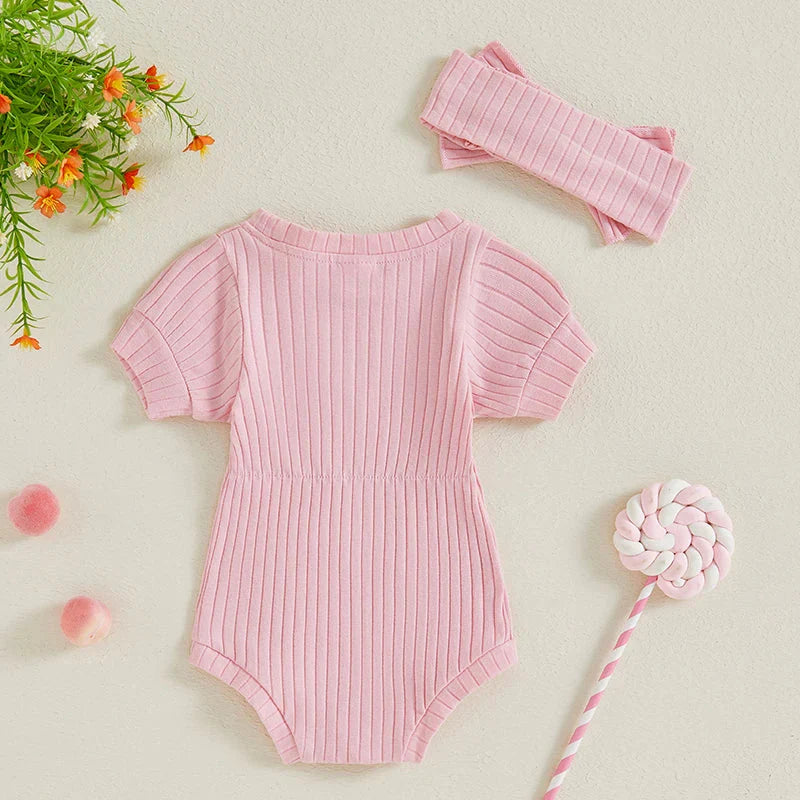 Solid Ribbed Mia Onesie & Headband