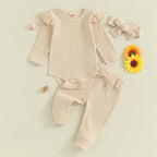 Solid Ribbed Ruffle Outfit & Bow