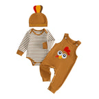 Thanksgiving Outfit Striped Rompers and Turkey Overalls with Hat