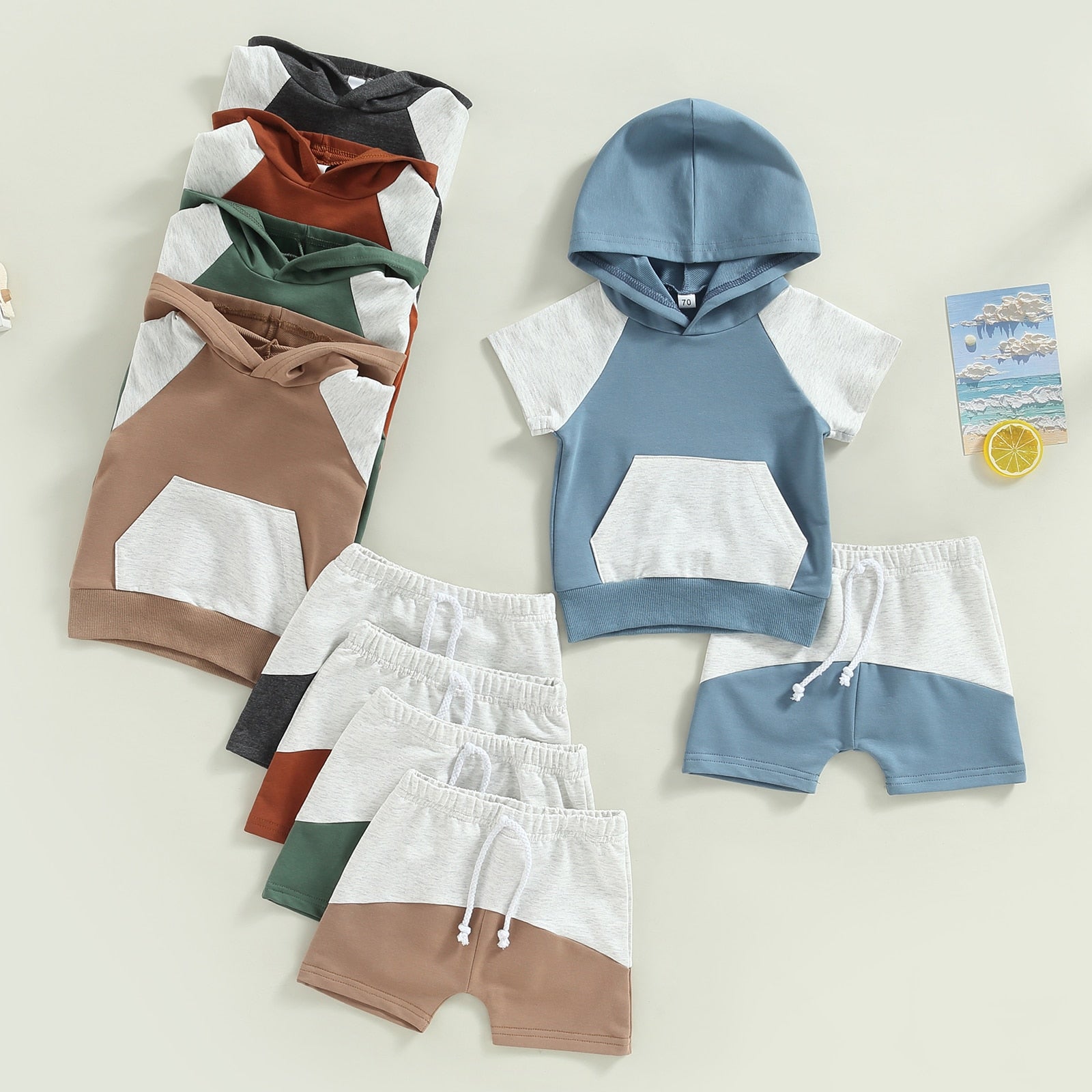 Short Sleeve T-shirt Hoodie & Shorts Set