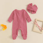 Striped Ruffle Footie Onesie & Bow
