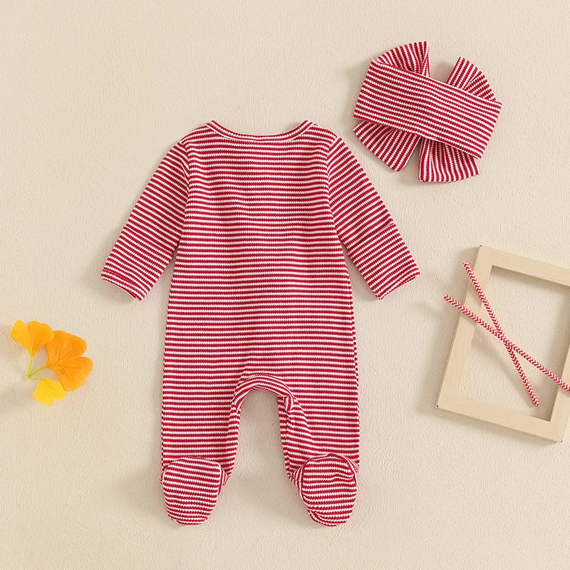 Striped Ruffle Footie Onesie & Bow