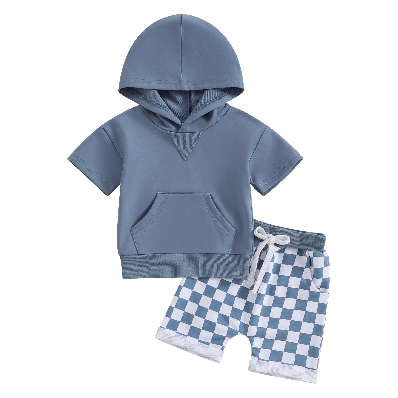 Hoodie T-shirt Checkered Shorts Set