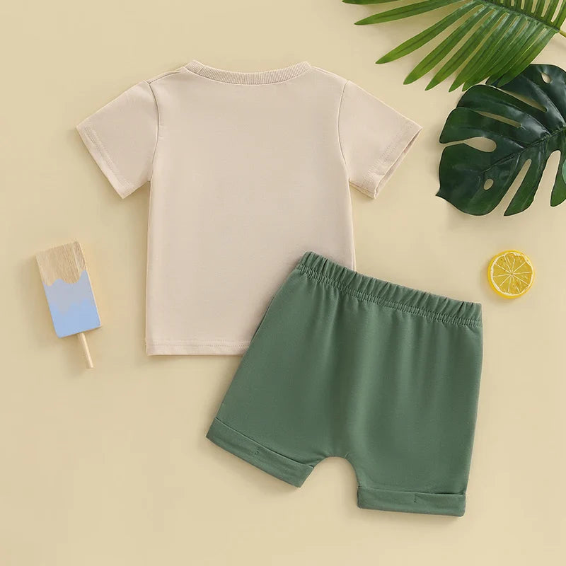 Fuzzy Embroidery Dino T-shirt & Shorts