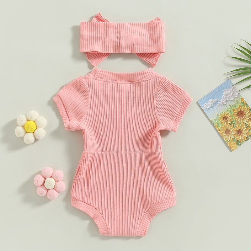 Solid Ribbed Onesie & Headband