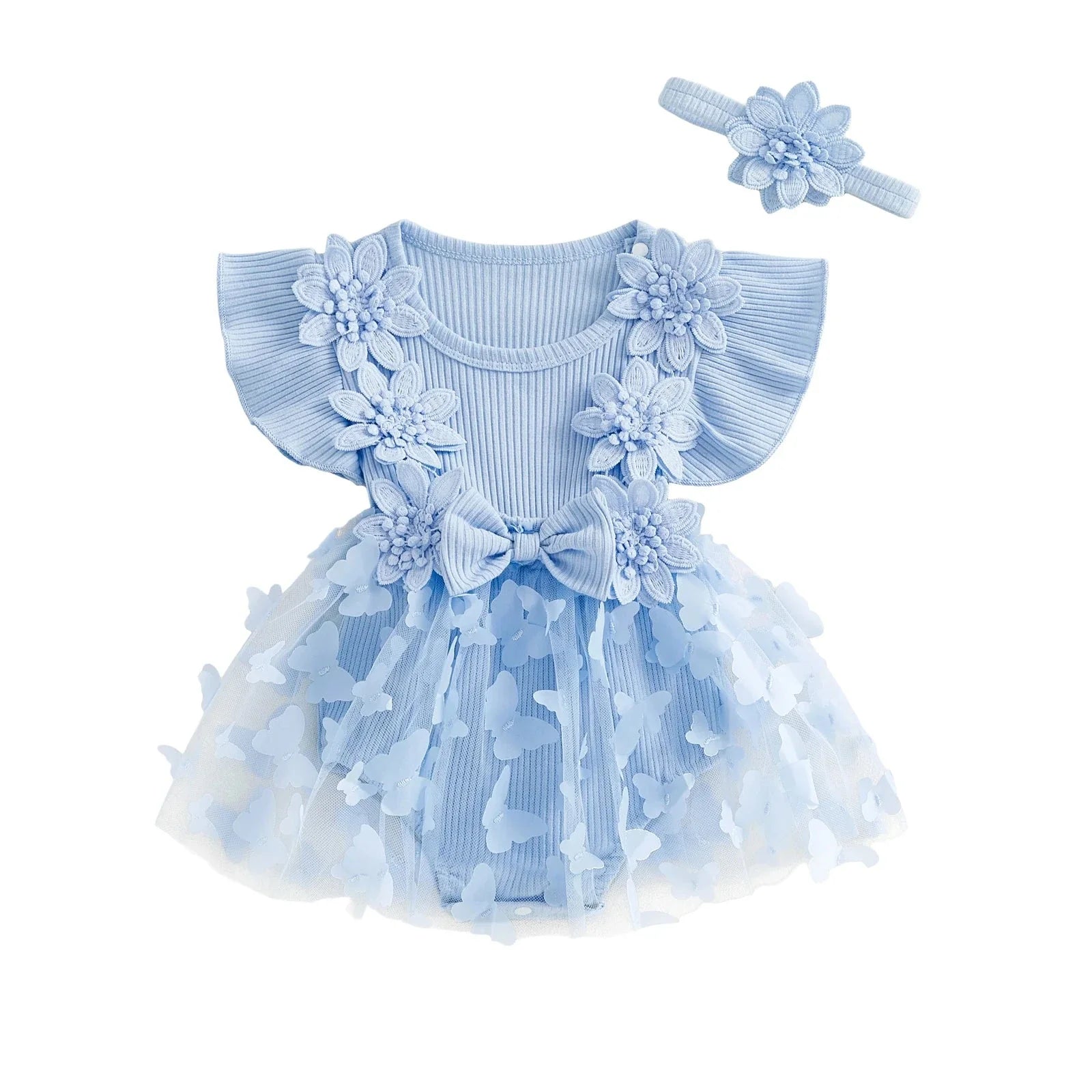 Ribbed Butterfly Flower Dress