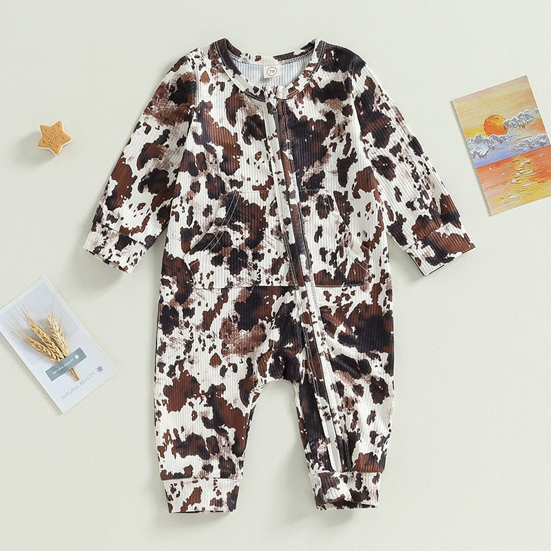 Long Sleeve Cow Print Onesie