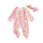 Wavy Flowers Ruffled Footie Onesie & Bow