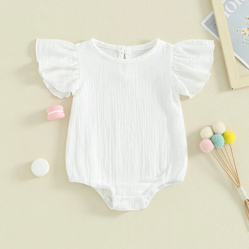 Solid Ruffled Fly Sleeve Onesie