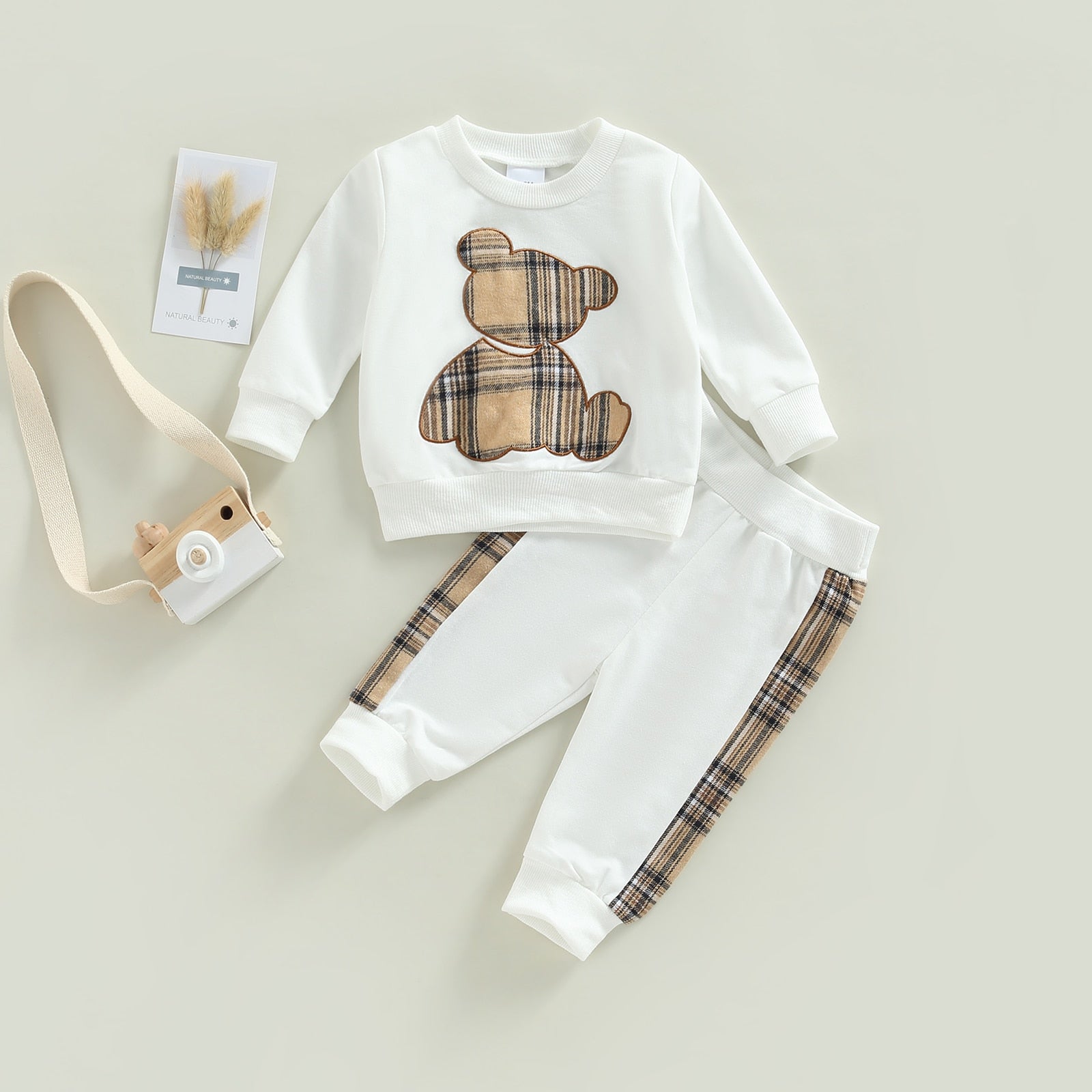 Plaid Teddy Bear Jogger Set