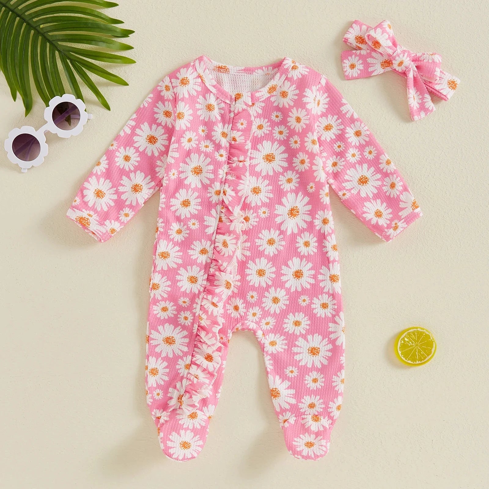 Ruffled Daisy Footie Onesie & Bow