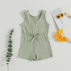 Solid Ribbed Waist Tie Romper