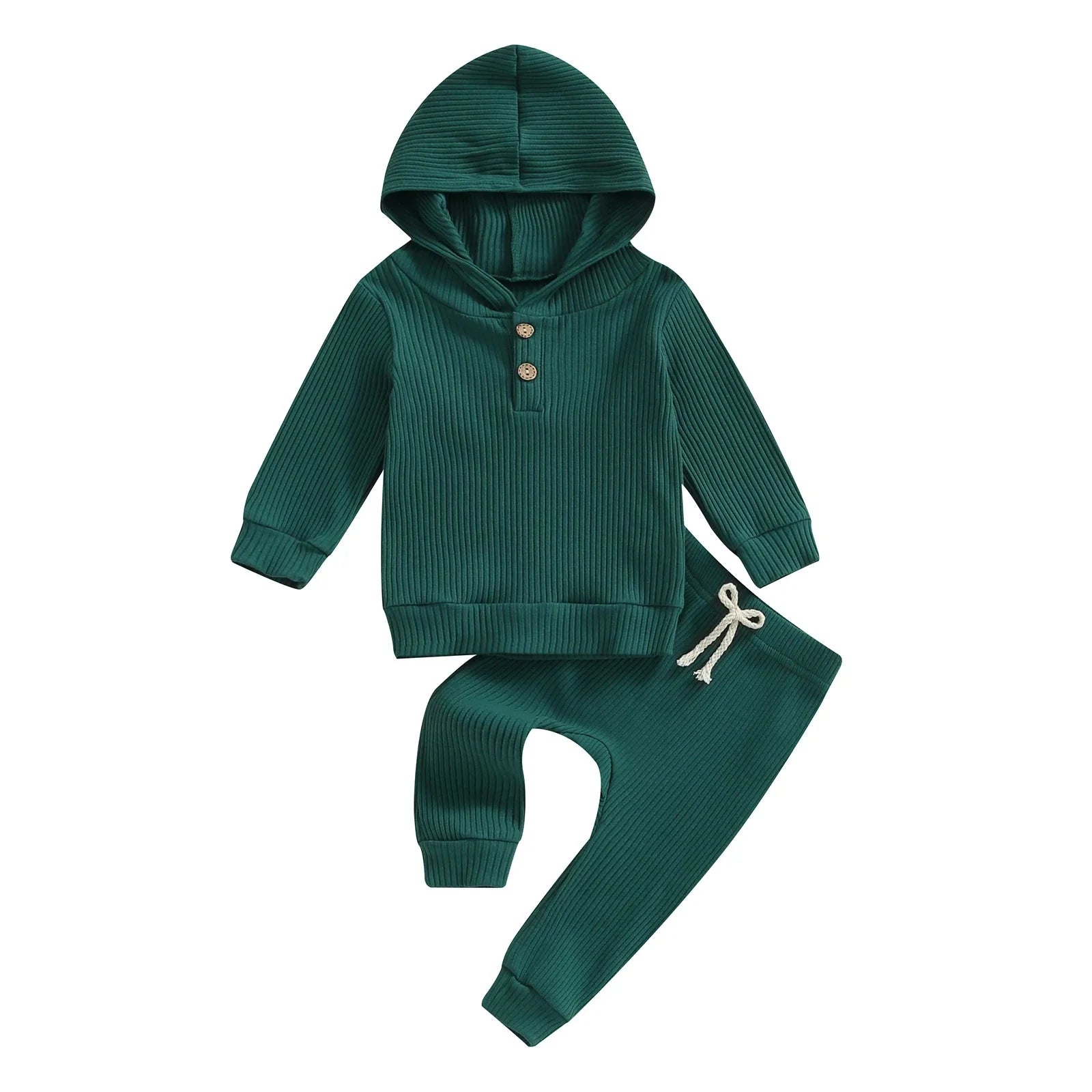 Solid Ribbed Hooded Jogger Set