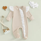 Solid Frill Footie Onesie & Bow