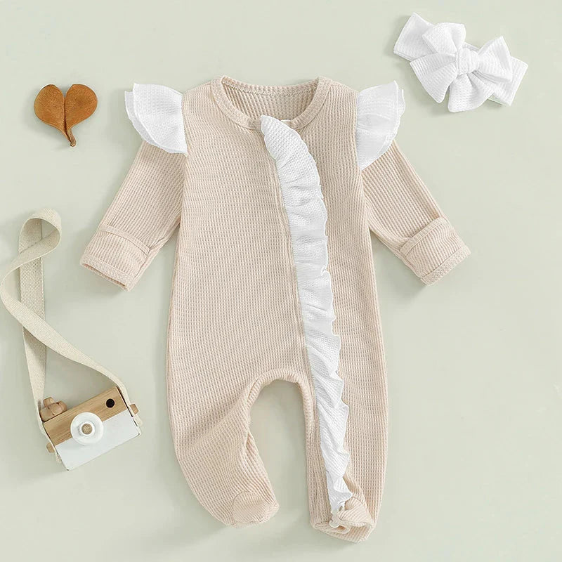 Solid Frill Footie Onesie & Bow