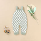 Knitted Checkered Pocket Romper