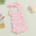 Ribbed Flutter Onesie with Shorts & Bow