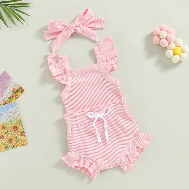 Ribbed Flutter Onesie with Shorts & Bow
