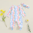 Wavy Flowers Ruffled Footie Onesie & Bow