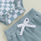 Collared Ribbed Checkered Outfit