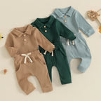 Solid Ribbed Collared Button Outfit