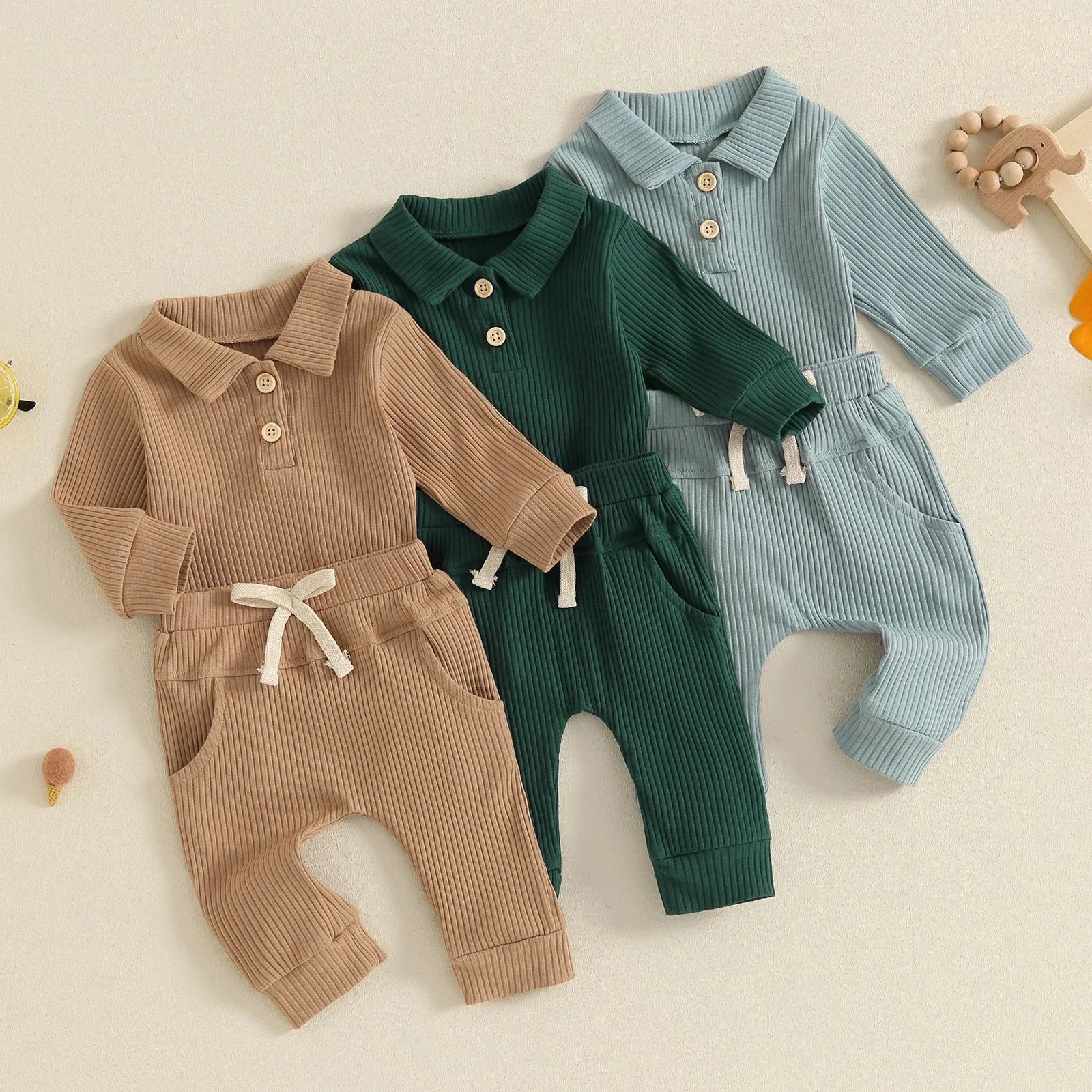Solid Ribbed Collared Button Outfit