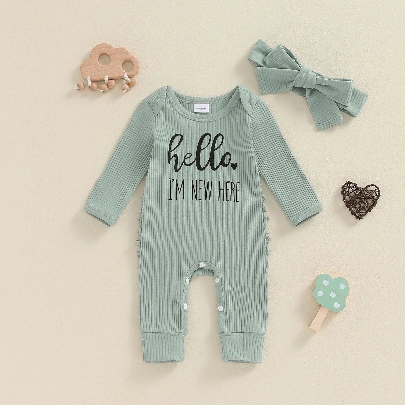 Hello I'm New Here Ribbed Onesie & Bow