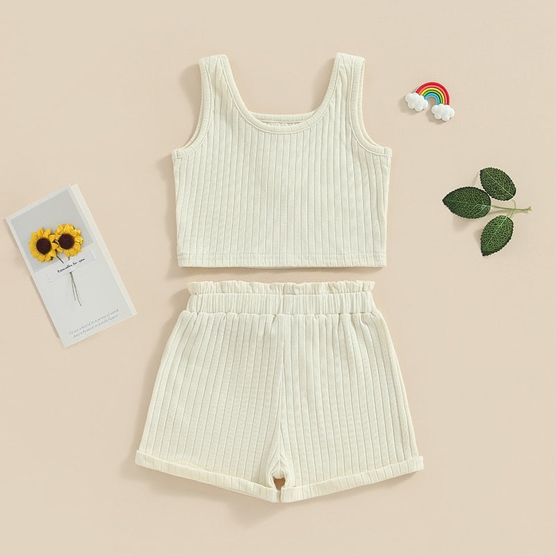 Solid Ribbed Button Tank & Shorts