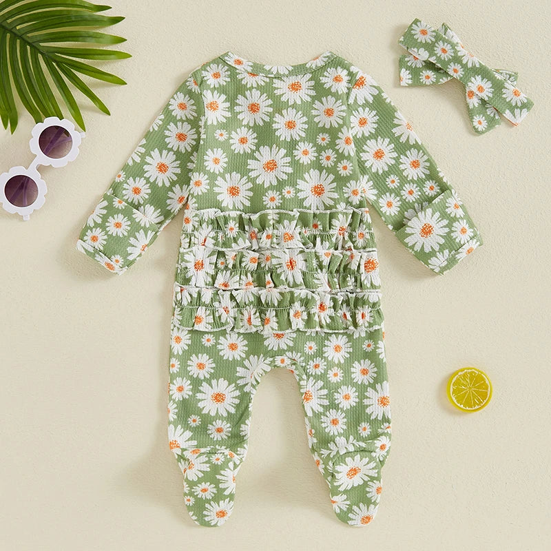 Ruffled Daisy Footie Onesie & Bow